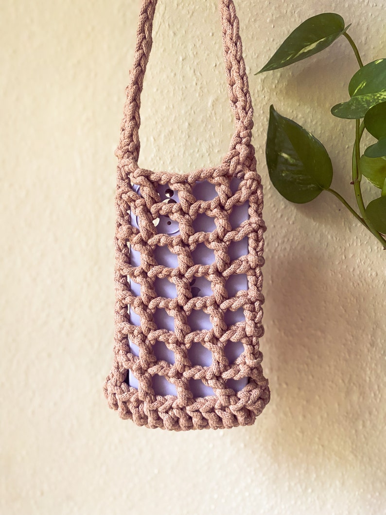 Small Crossbody Bag, Trendy Crochet Phone Case, Handmade beige purse, Boho gift for her, Knitting bag zdjęcie 5