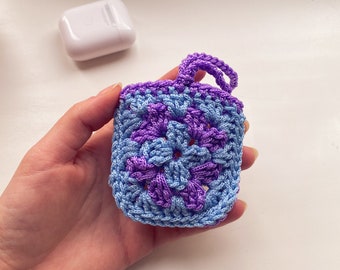 Étui pour AirPods carré grand-mère, porte-clé au crochet, cadeau fait main pour elle, étui pour AirPod au crochet