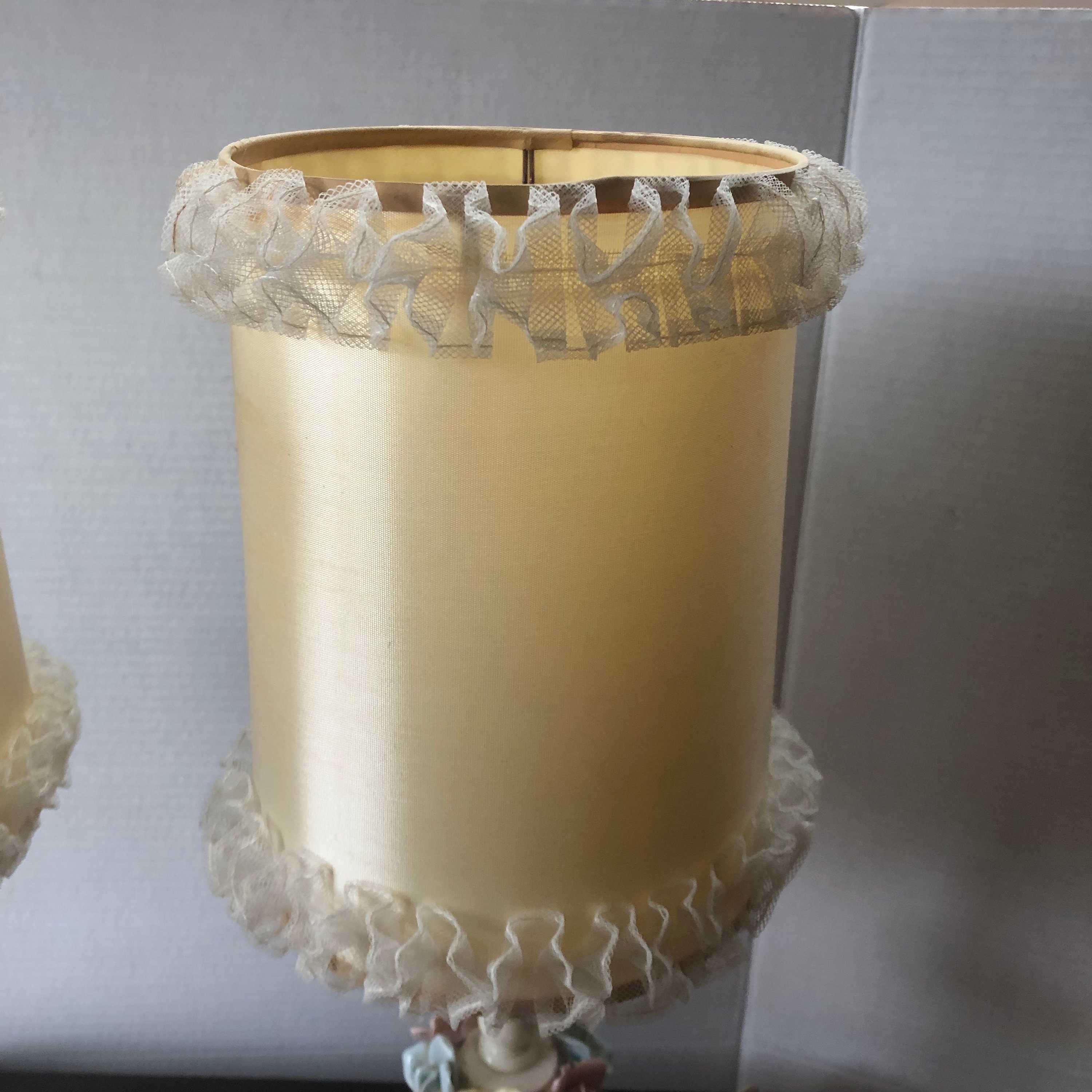 Rare Pair of Matching Vintage Bedroom Lamps With Original Ruffled Lace Shades. 21 “ High. 1940’s ...