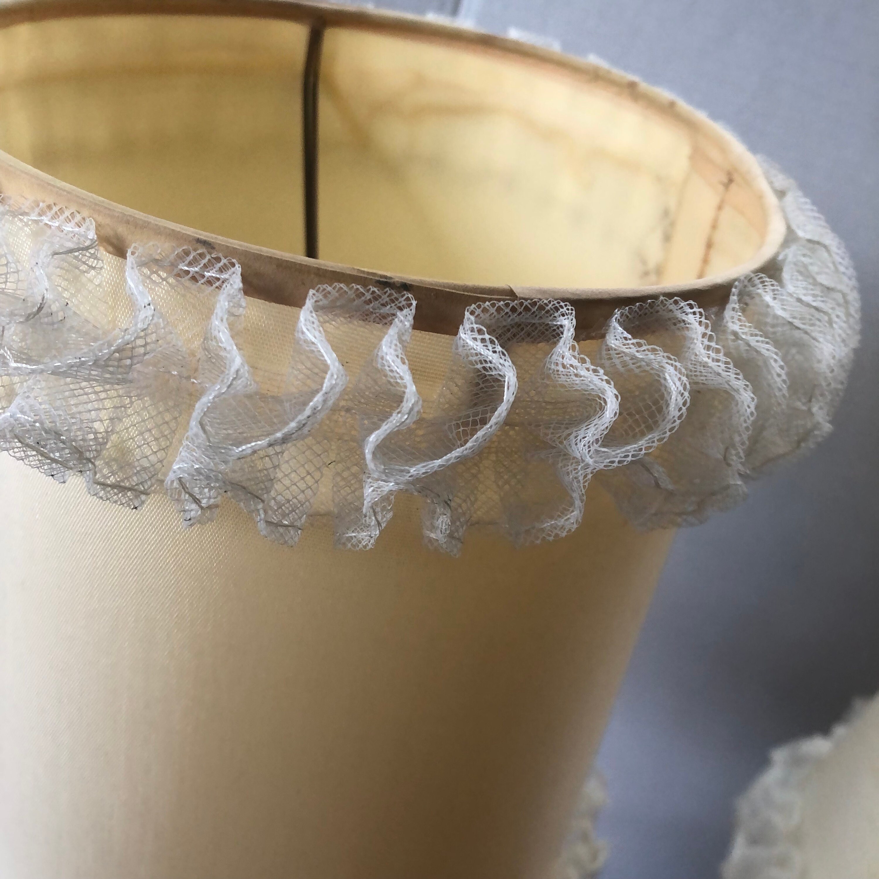 Rare Pair of Matching Vintage Bedroom Lamps With Original Ruffled Lace Shades. 21 “ High. 1940’s ...