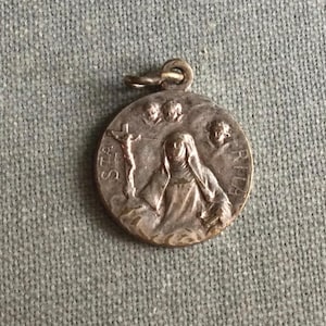 Antique French Silver Plated Medal Pendant Saint Rita Sainte Des Impossible P.P.N. Art Deco/Art Nuoveau Collectible Medal Religious Gift