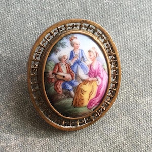 Antique LIMOGES Hand Painting Porcelain Oval Brooch With C-clasp Rare Find Jewellery Collection France Collectible