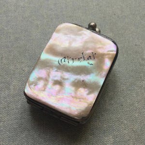 Antique Mother Of Pearl Shell Coin Purse Souvenir Of Etretat, France, Miniature Little Purse, Doll Purse