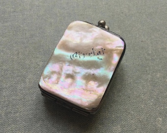 Antique Mother Of Pearl Shell Coin Purse Souvenir Of Etretat, France, Miniature Little Purse, Doll Purse