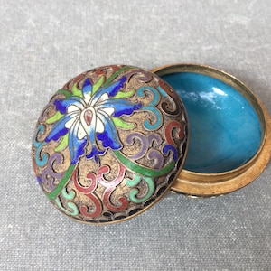 Vintage Chinese Cloisonné Enamel Floral Trinket Box Decorative For Jewellery Orchid Flower Vtg 1950s Gift For Women