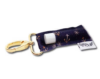 Navy and Gold Anchors LippyClip® Lip Balm Holder for chapstick, clip-on keychain, chapstick holder, stocking stuffer, teacher gift
