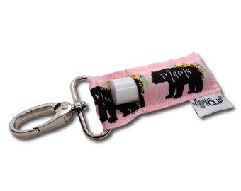 Mama Bear on Pink LippyClip® Lip Balm Holder for chapstick, clip-on keychain, chapstick holder, stocking stuffer, teacher gift