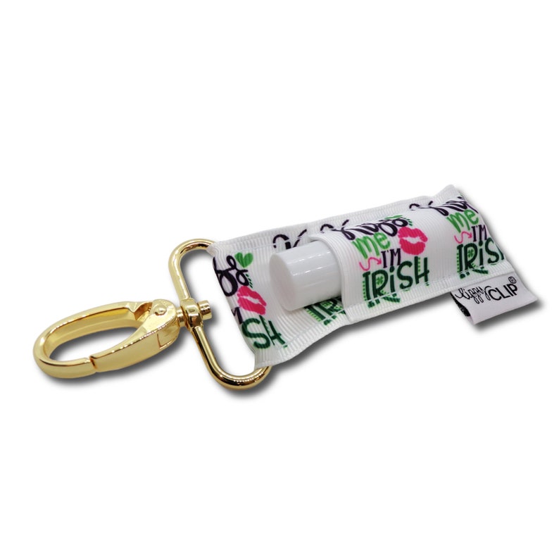 Kiss Me I'm Irish LippyClip® Lip Balm Holder for chapstick, clip-on keychain, chapstick holder, st patricks day, shamrock, lucky, pot o gold immagine 1
