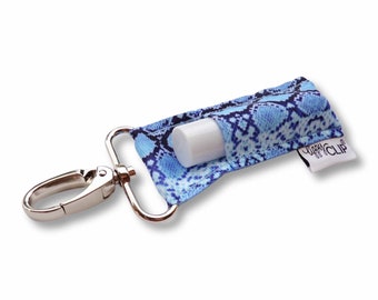 Blue Snakeskin LippyClip® Lip Balm Holder for chapstick, clip-on keychain, chapstick holder, stocking stuffer, teacher gift