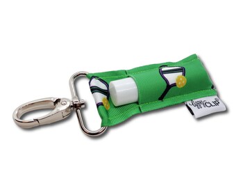 Pickleball on Green LippyClip® Lip Balm Holder for chapstick, clip-on keychain, chapstick holder, stocking stuffer, teacher gift