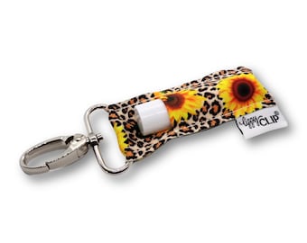 Leopard Sunflower LippyClip® Lip Balm Holder for chapstick w/ Swivel Clip, stocking stuffer, wedding favor, party favor