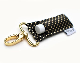 Black Gold Dots LippyClip® Lip Balm Holder w/ Swivel Clip, stocking stuffer, wedding favor, party favor