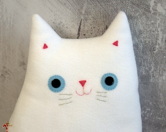 Cat Cushion: White with Blue Eyes (Mr Wilbur Whiskers)