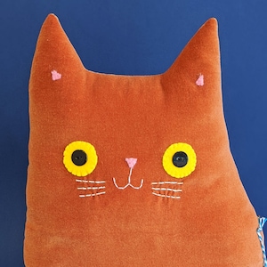 Cat Cushion: Handmade ginger velvet (Mr Stanley Whiskers)