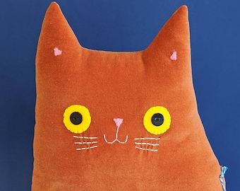 Cat Cushion: Handmade ginger velvet (Mr Stanley Whiskers)