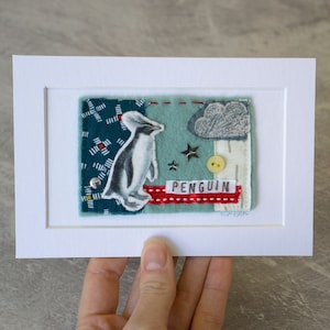 Penguin Mini Textile Collage Artwork