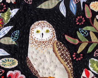 Night Owl Giclee Print from textile artwork