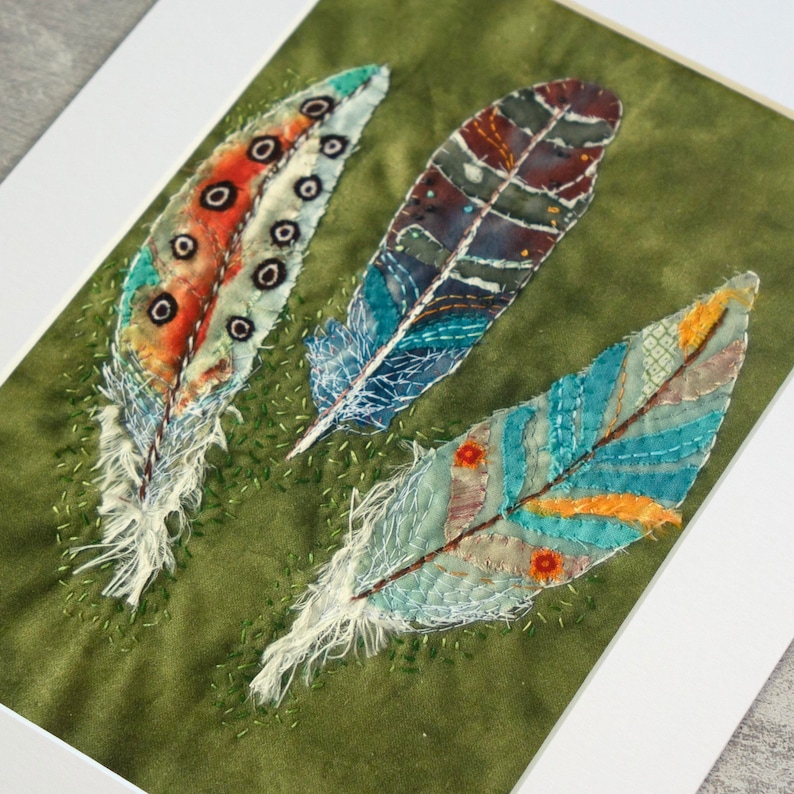 Feathers Giclee Print from textile artwork image 1