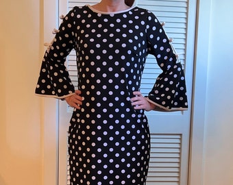 Vintage Bell sleeve polka dot dress with bows