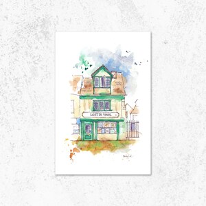 Impression aquarelle Perdu dans un magasin de disques vinyle