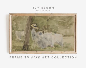 Fine Art Vintage Frame TV Art, Samsung Frame TV Art, Neutral Abstract Painting Tv Art Download, Woman Reading Tv Art Paints