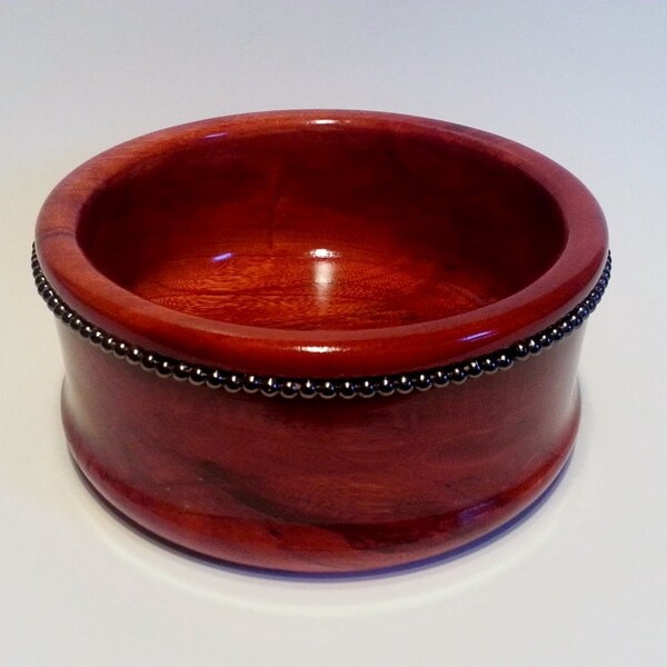 Beaded Red Dyed  Wood  Bowl,  Lathe Turned Wood Bowl , Housewares, Kitchen, Home Decor Art