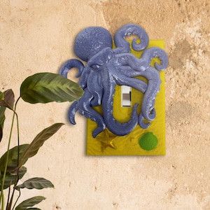 Octopus Light Switch Plate, Beach Bathroom Decor, Under the Sea Wall Light Switch Cover, Nautical Ocean Switch Plate, 3D Printed Wall Art
