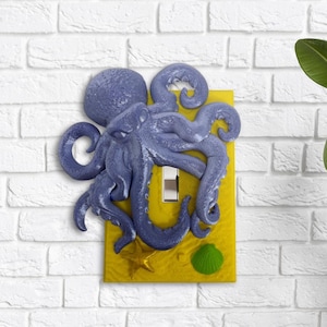 Octopus Light Switch Cover, 3D Printed Beach Theme Wall Plate, Ocean Decor for Kids Room or Bathroom, Nautical Sea Creature Switch Plate