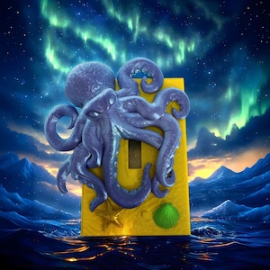 Ocean 3D Printed Single Toggle Light Switch Plate and Outlet Plate Covers, Octopus Light Switch Cover, Ocean Decor for Kids Room or Bathroom