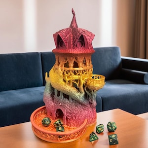 Colorful Druid Dice Tower for DND, 3D Printed Dice Roller Castle, Fantasy Tabletop Gift, Colorful Dungeons and Dragons Accessory, Game Gifts