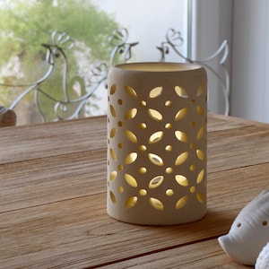 Cilindro Portacandele + Lampada LED in Pietra Fatto a Mano in Italia incluso nella confezione regalo candela batterie e bigliettino
