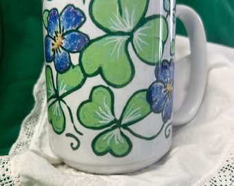 luck of the shamrock coffee mug hand drawn