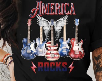 Electric Guitars Graphic Tee: America Rocks Patriotic T-Shirt