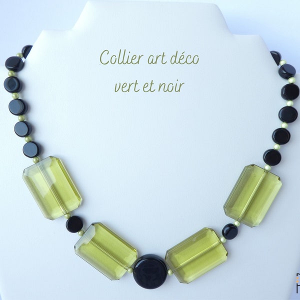 Collier art déco vert et noir