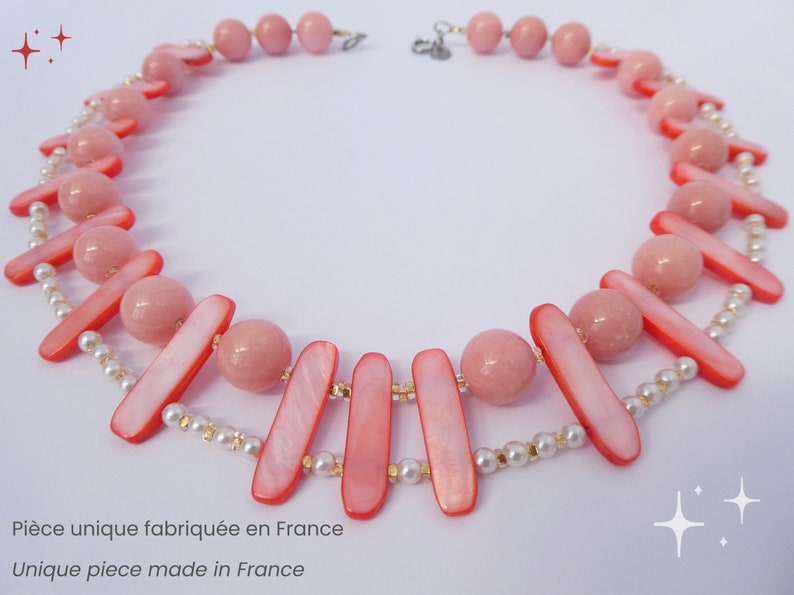 Collier rose et nacre deux rangs de perles image 2