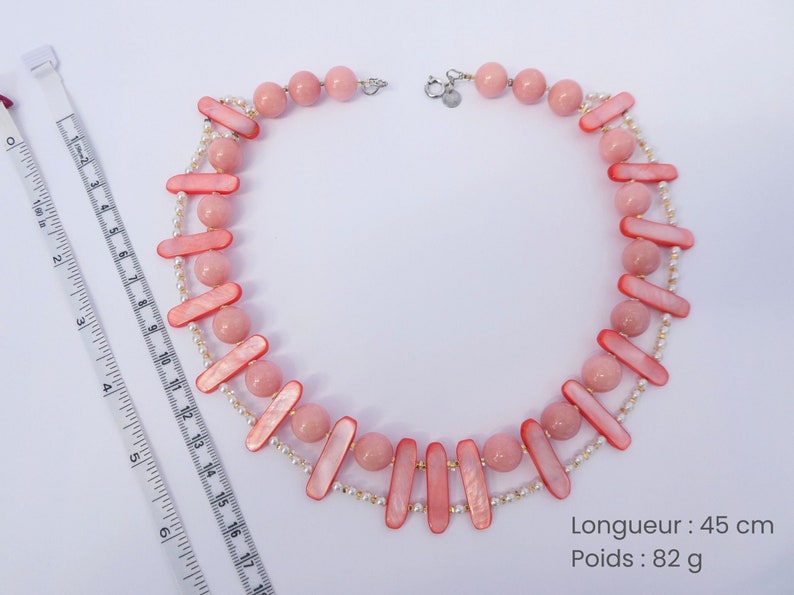 Collier rose et nacre deux rangs de perles image 7