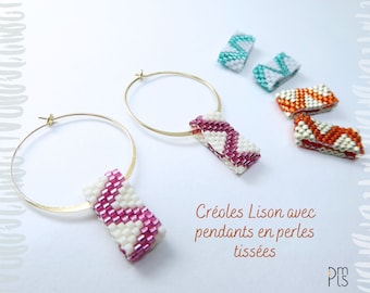 Boucles d'oreilles créoles Lison avec pendants en perles tissées