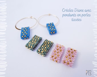 Boucles d'oreilles créoles Diane avec pendants en perles tissées