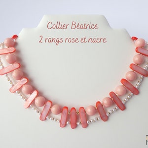 Collier rose et nacre deux rangs de perles image 1