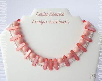 Pink and mother-of-pearl necklace with two rows of pearls