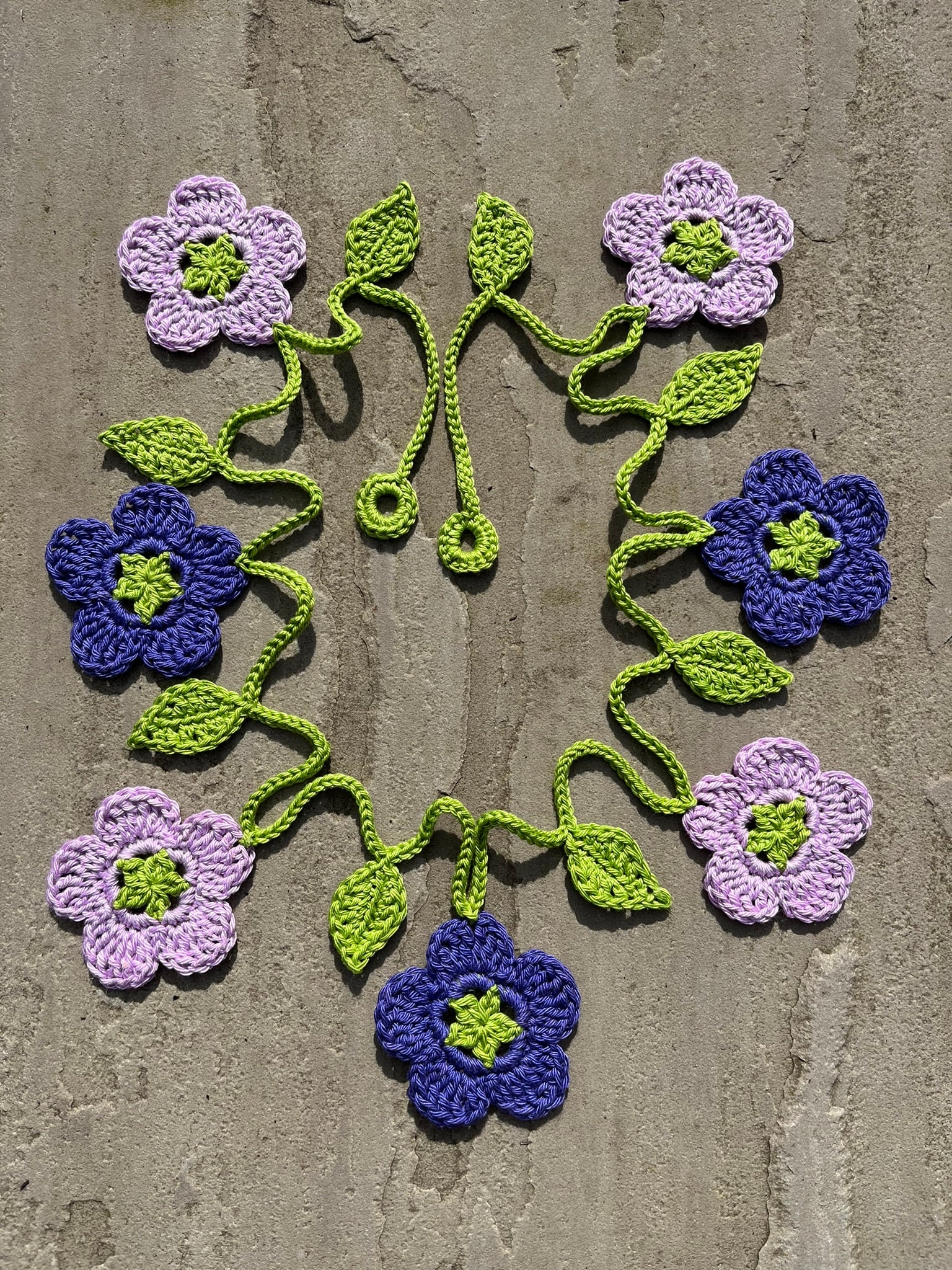 Crochet Flower Garland Bunting Decoration Deep Amethyst & Light Orchid