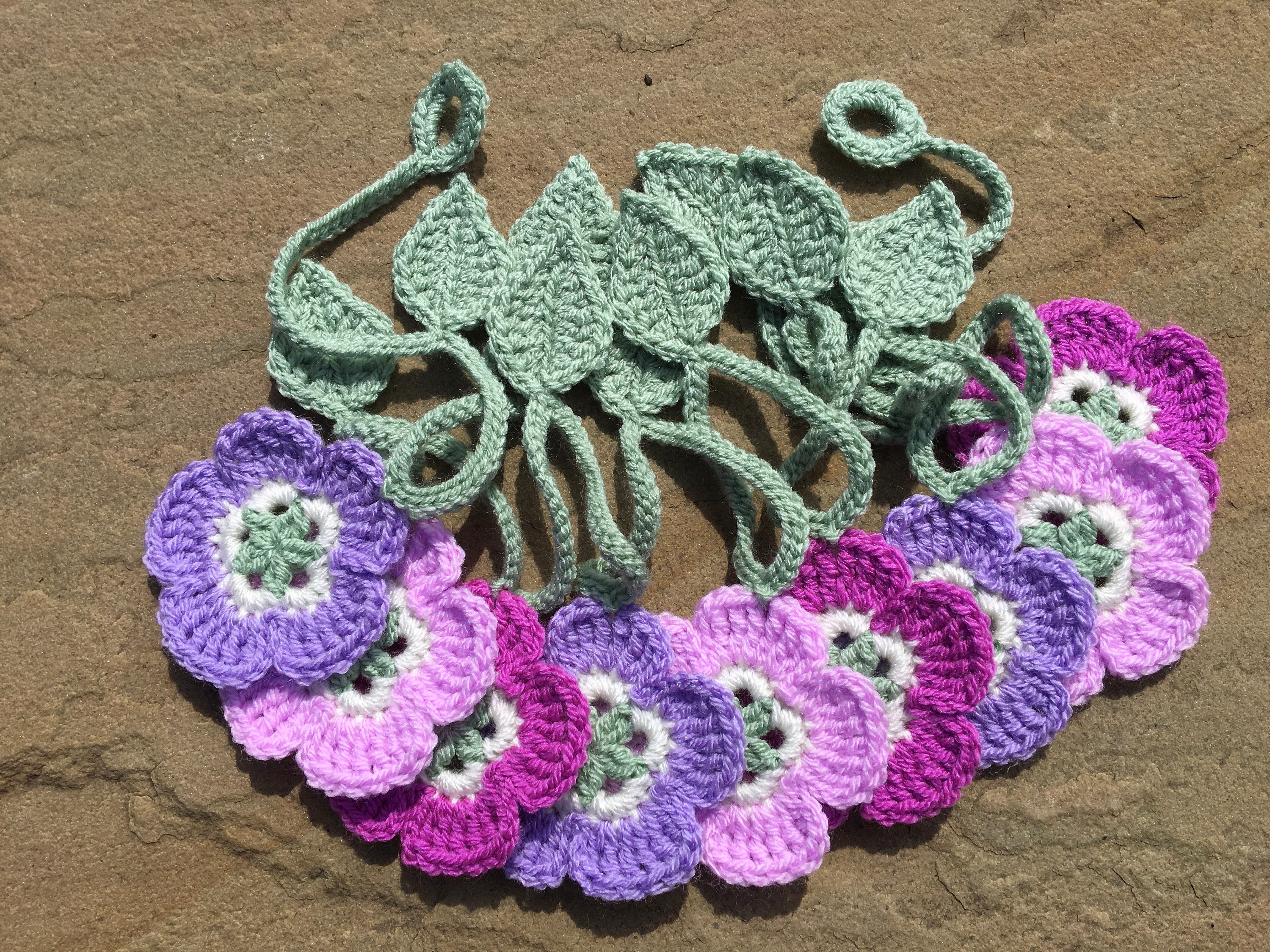 Crochet Flower Garland Bunting Pink, Lilac, Crimson