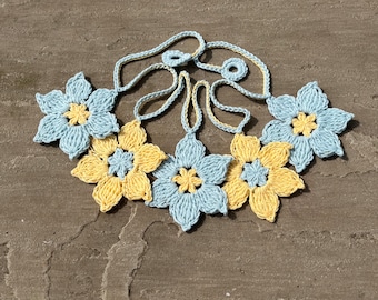 Crochet Flower Garland Bunting in duck egg blue and pale yellow