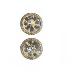 Signed Les Bernard Designer Statement Gold Tone Rhinestone Clip On Earrings