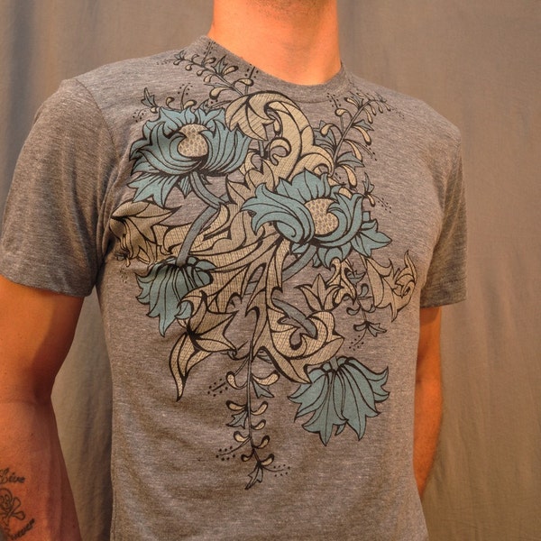 Floral on Heather Grey mens T
