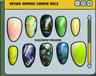 Nature Inspired Chrome Nails | Reusable and Hand Painted Nostalgic Game Press On Nails