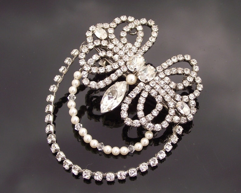 Gatsby 1920s Style Bridal Pearl Hair Clip with Crystals Becca