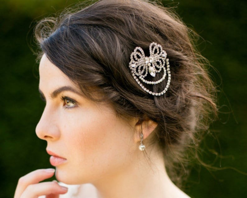 Gatsby 1920s Style Bridal Pearl Hair Clip with Crystals Becca