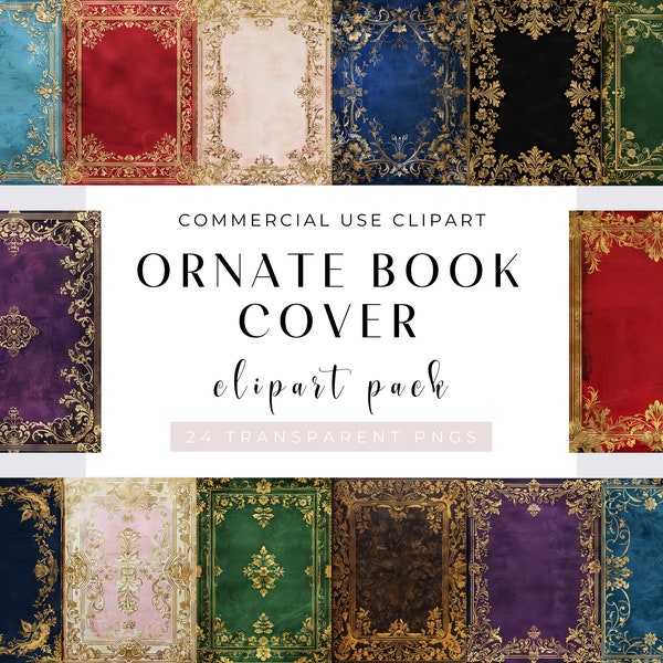 Ornate Gold Book Covers, Printable decorative book covers 8.5 x 11, Colorful, Instant download, Digital sheets, Commercial use