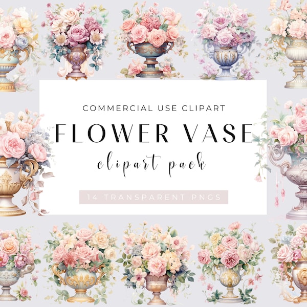 Watercolor Floral Vases Clipart, Floral Vases Clipart, Stickers Clipart, Flower Vases, Scrapbooking Clipart, Vases Clipart, Premade Clipart